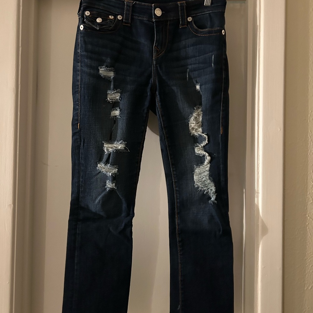 True Religion Distressed Dark Blue Women's Jeans